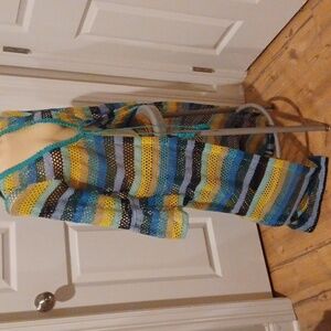 Crochet Sweater Long Length by Casting Size Medium Bell Sleeve Boho or Cover Up